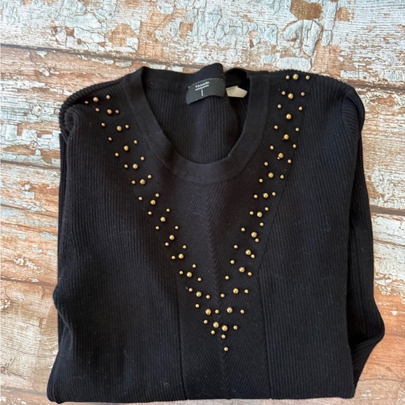 Tahari High Quality Black V-Neck Sweater with Gold Studs - Picture 2 of 5